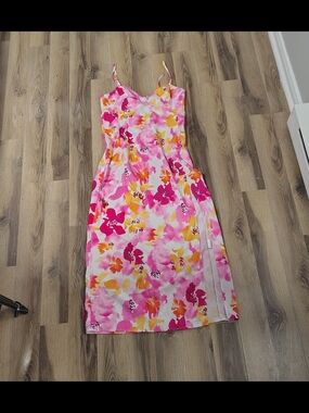 Ladies Medium Beachy Floral Deep Slit Cami Midi Dress